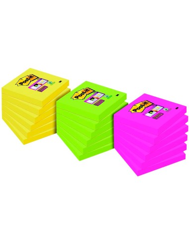 Bloc de notas adhesivas quita y pon post it super stick 76x76 mmamarillo rosa verde pack de 153 gratis