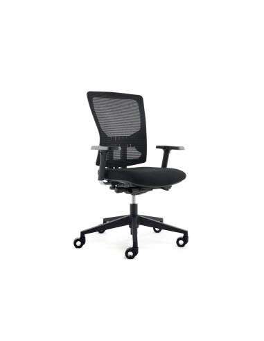 Silla de oficina rocada brazos regulables asiento tela ignifuga y respaldo malla color negro