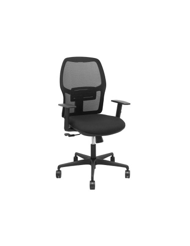 Silla de oficina pyc alfera mecanismo sincro respaldo malla negra y asiento tela negro con brazos regulables