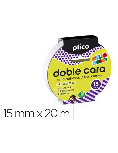 Cinta adhesiva plico doble cara 20 mt x 15 mm