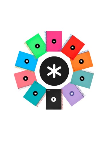 Cuaderno espiral a5 micro antartik tapa forrada120h 90gr cuadro 5mm 5 bandas 6 taladros colores surtidos