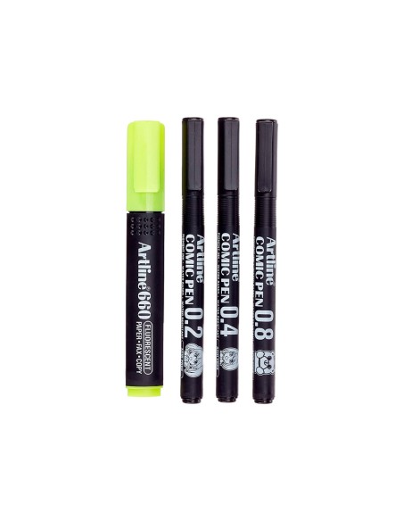 Rotulador artline comic pen calibrado micrometrico negro bolsa de 3 uds 02 04 08 permanente 853