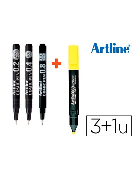 Rotulador artline comic pen calibrado micrometrico negro bolsa de 3 uds 02 04 08 fluorescente 660