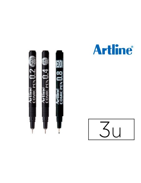 Rotulador artline comic pen calibrado micrometrico negro bolsa de 3 uds 02 04 08 mm