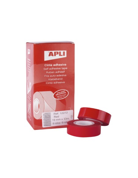 Cinta adhesiva apli 33 mt x 19 mm color rojo