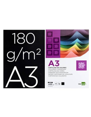 Cartulina liderpapel a3 180g m2 negro paquete de 100 hojas