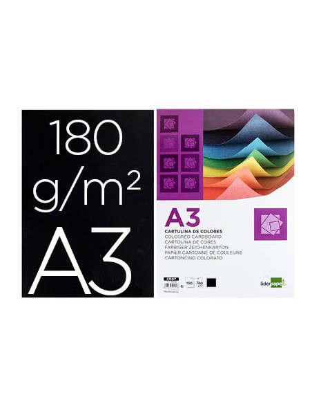 Cartulina liderpapel a3 180g m2 negro paquete de 100 hojas