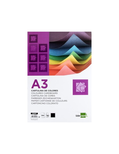 Cartulina liderpapel a3 180g m2 negro paquete de 100 hojas