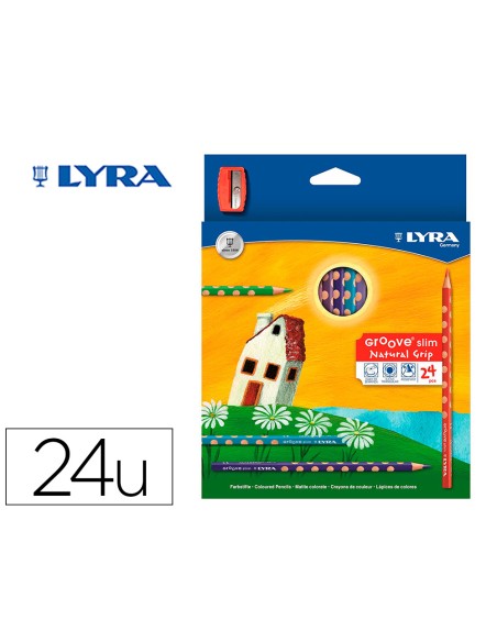 Lapices de colores lyra groove slim triangular minas de 33 mm caja de 24 colores sacapuntas