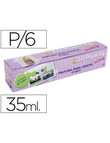 Pintura laca cristal la pajarita kids 35 ml caja de 6 unidades colores surtidos pincel