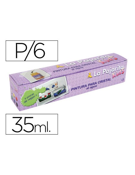 Pintura laca cristal la pajarita kids 35 ml caja de 6 unidades colores surtidos pincel