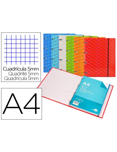 Carpeta con recambio liderpapel a4 cuadro 5mm forrada 4 anillas 20mm