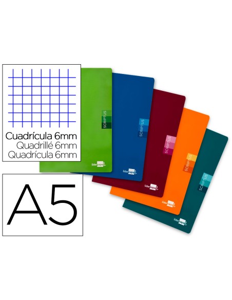 Libreta escolar liderpapel scriptus 48h din a5 cuadro 6 mm papel 90 gr sin margen