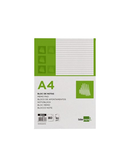 Bloc notas liderpapel horizontal a4 80 hojas 60g m2
