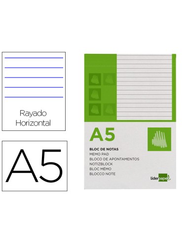 Bloc notas liderpapel horizontal a5 80 hojas 60g m2 perforado