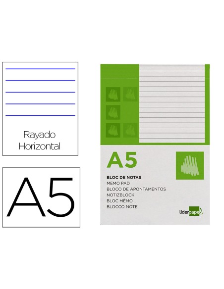 Bloc notas liderpapel horizontal a5 80 hojas 60g m2 perforado