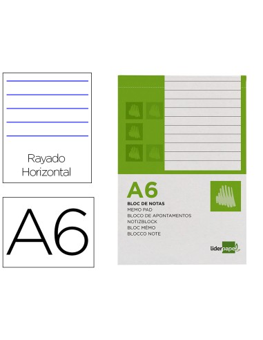 Bloc notas liderpapel horizontal a6 80 hojas 60g m2 perforado