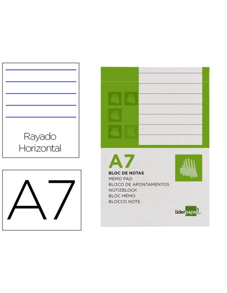 Bloc notas liderpapel horizontal a7 80 hojas 60g m2 perforado