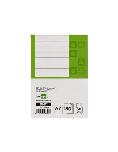 Bloc notas liderpapel horizontal a7 80 hojas 60g m2 perforado