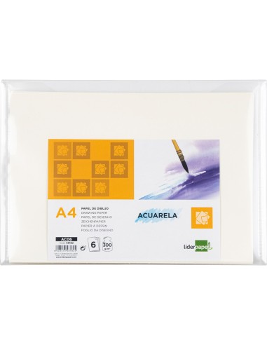 Papel dibujo liderpapel 210x297mm 300g m2 acuarela pack de 6 hojas