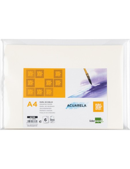 Papel dibujo liderpapel 210x297mm 300g m2 acuarela pack de 6 hojas