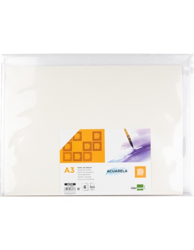 Papel dibujo liderpapel 297x420mm 300g m2 acuarela pack de 6 hojas