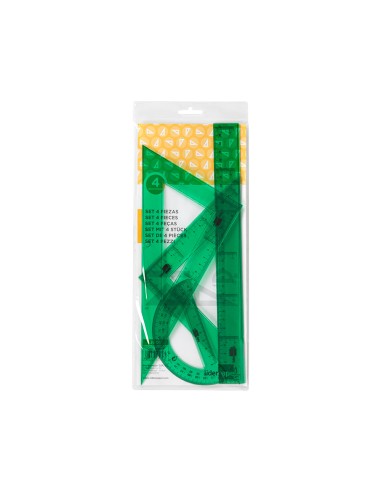 Juego escuadra cartabon regla 30 cm y semicirculo en petaca liderpapel verde