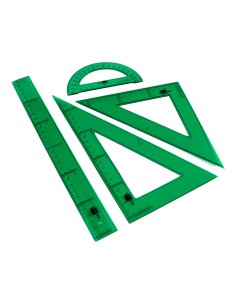 Juego escuadra cartabon regla 30 cm y semicirculo en petaca liderpapel verde