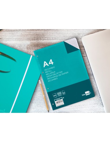 Recambio liderpapel a4 100 hojas 100g m2 cuadro 2mm con margen 4 taladros