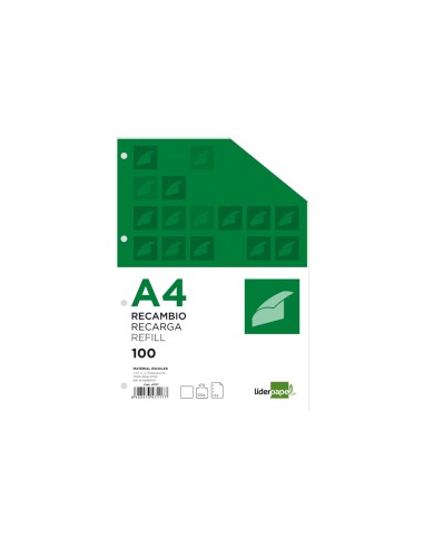 Recambio liderpapel a4 100 hojas 100g m2 liso sin margen 4 taladros