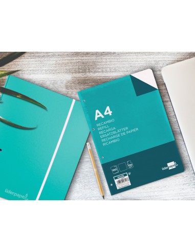 Recambio liderpapel a4 100 hojas 100g m2 liso sin margen 4 taladros