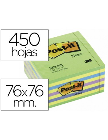 Bloc de notas adhesivas quita y pon post it 76x76 mm cubo color azul y verde 450 hojas