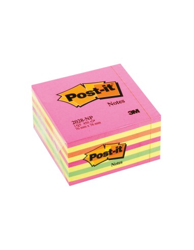 Bloc de notas adhesivas quita y pon post it 76x76 mm cubo color rosa neon 450 hojas