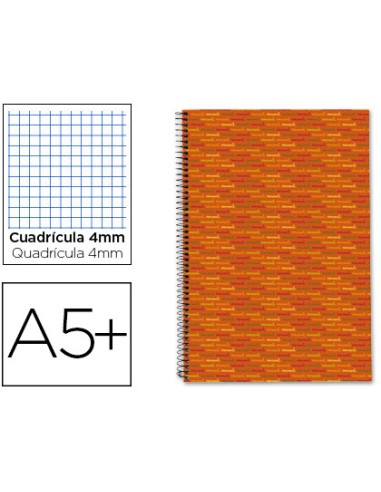 Cuaderno espiral liderpapel cuarto multilider tapa forrada 80h 80 gr cuadro 4mm con margen naranja