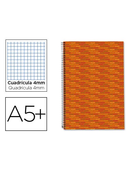 Cuaderno espiral liderpapel cuarto multilider tapa forrada 80h 80 gr cuadro 4mm con margen naranja