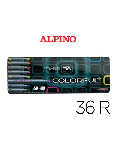 Rotulador alpino colorful c de 36 caja metal