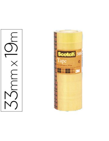 Cinta adhesiva scotch acordeon 33 mt x 19 mm pack de 8 unidades