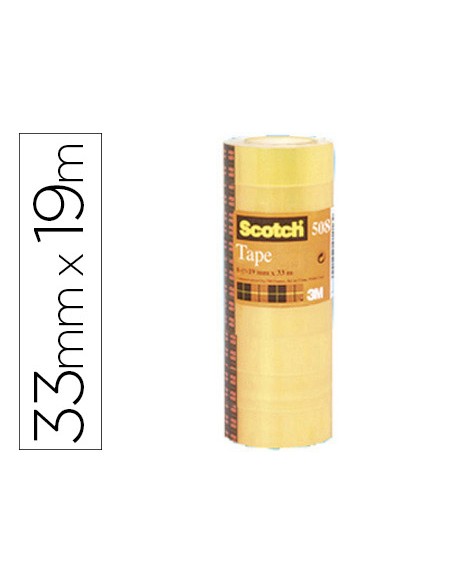 Cinta adhesiva scotch acordeon 33 mt x 19 mm pack de 8 unidades