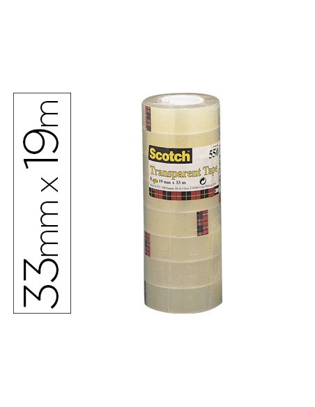 Cinta adhesiva scotch acordeon 550 33 mt x 19 mm pack de 8 unidades