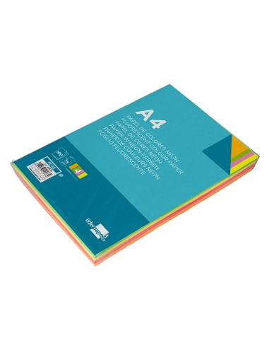 Papel color liderpapel a4 75gr neon 4 colores surtidos paquete de 100 hojas