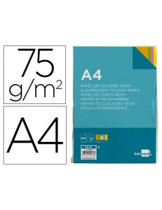 Papel color liderpapel a4 75gr neon 4 colores surtidos paquete de 100 hojas