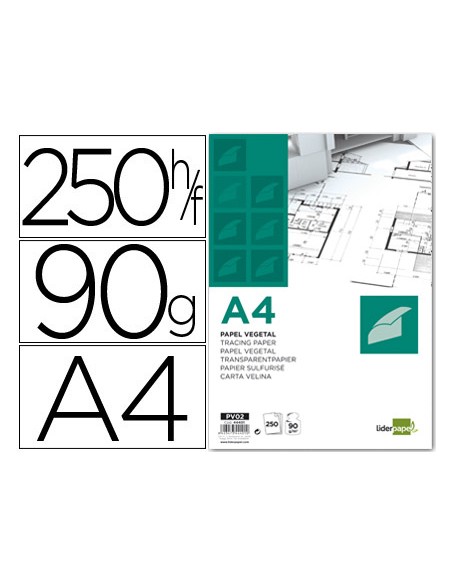 Papel dibujo liderpapel 210x297mm 90g m2 vegetal