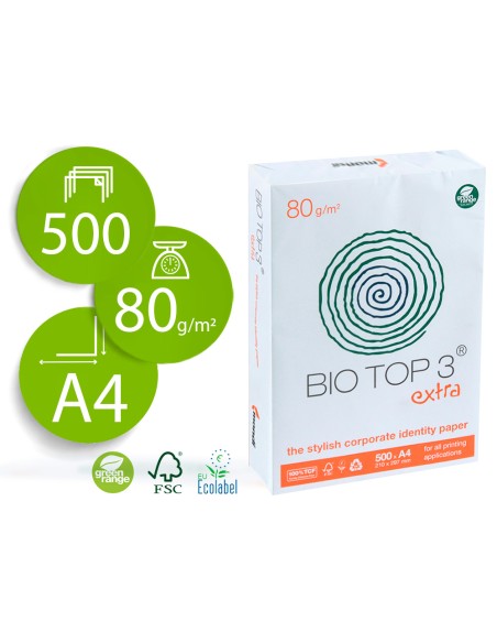 Papel fotocopiadora biotop 80g extra ecologico din a4 paquete de 500 hojas
