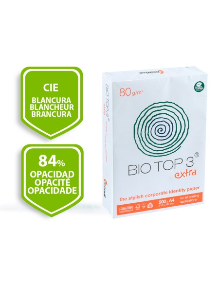 Papel fotocopiadora biotop 80g extra ecologico din a4 paquete de 500 hojas