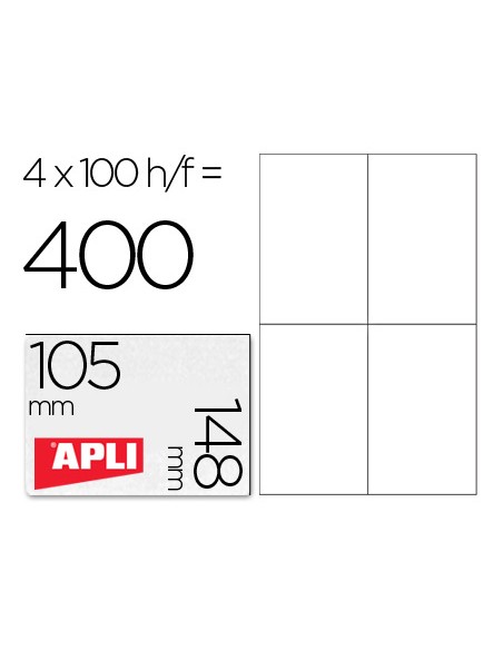 Etiqueta adhesiva apli 1280 tamano 105x148 mm para fotocopiadora laser ink jet caja con 100 hojas din a4