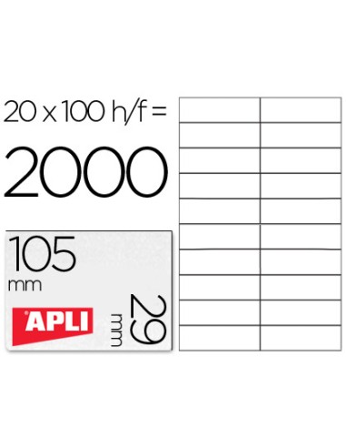 Etiqueta adhesiva apli 1299 tamano 105x29 mm para fotocopiadora laser ink jet caja con 100 hojas din a4