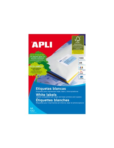 Etiqueta adhesiva apli 1299 tamano 105x29 mm para fotocopiadora laser ink jet caja con 100 hojas din a4