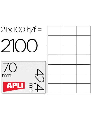 Etiqueta adhesiva apli 1276 tamano 70x424 mm para fotocopiadora laser ink jet caja con 100 hojas din a4