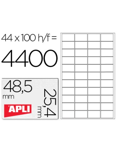 Etiqueta adhesiva apli 1285 tamano 485x254 mm para fotocopiadora laser ink jet caja con 100 hojas din a4