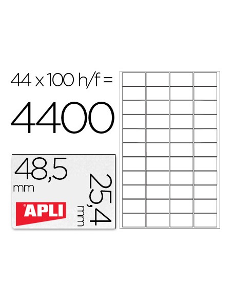 Etiqueta adhesiva apli 1285 tamano 485x254 mm para fotocopiadora laser ink jet caja con 100 hojas din a4